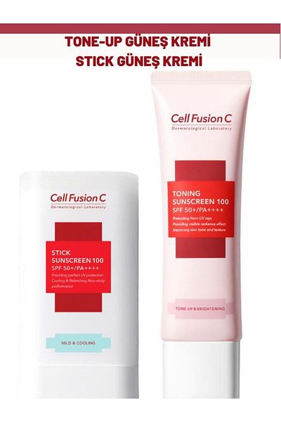 Cell Fusion C High Protective Toning Tone up Sunscreen and Aquatica Stick Set - for All Skin Types