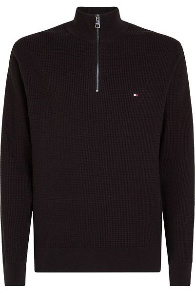 Tommy Hilfiger Men's Black Sweaters - Cotton Blend, Half Zipper, Stylish Look, Brand Logo Mw0Mw36527-Bds