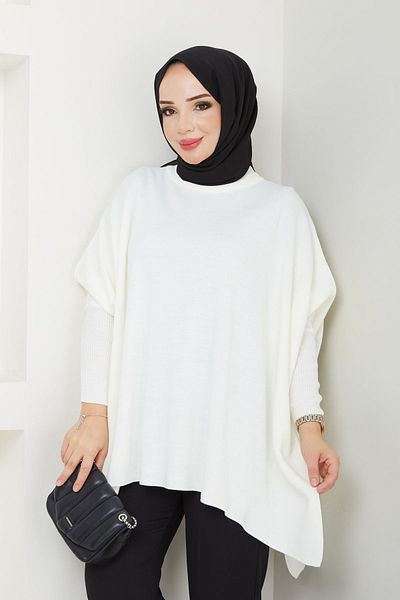 LE CARAMBOLE Ecru Hijab Knitwear Oversize Slit Γυναικείο πουλόβερ