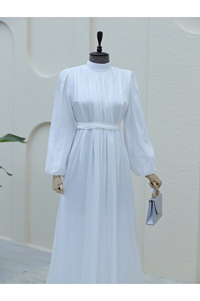 HİJABAYA Balloon Sleeve and Shoulder Gathered Sparkle Dress