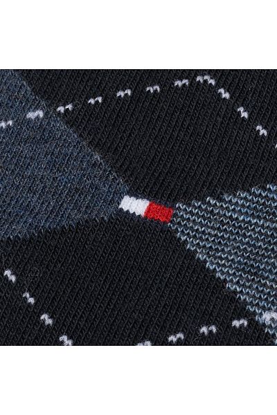 Tommy Hilfiger Men's Diamond Patterned Stretch Cotton Socks - Single Stitching and Rib-knitted 2-pack - Navy Blue