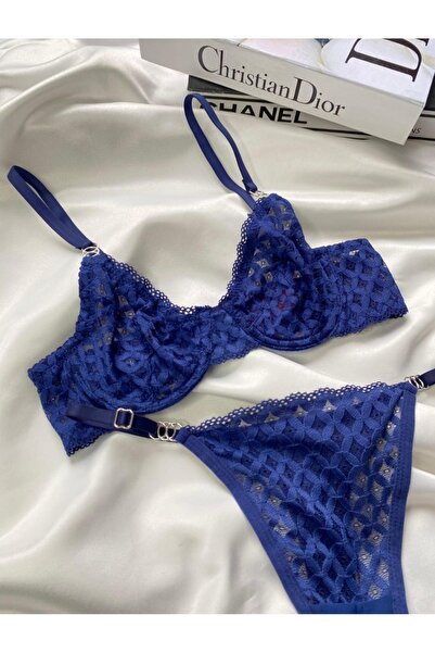 ARONA Dantelli Mavi Alt kısmı Demirli Bralet Takım 2'li (Sütyen&Tanga)