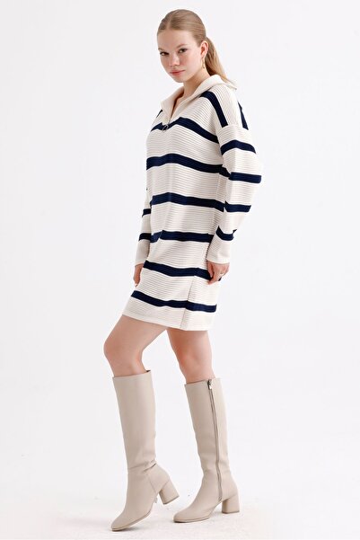 MD trend Μοτίβο Oversize ριγέ πλεκτό τουνίκ - Γυναικείο φόρεμα με φερμουάρ