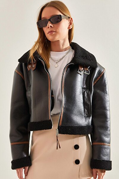 MissThetis Yakası Kol Ucu ve İçi Kürklü Uzun Kol Yaka Kemerli Biye Detay Şık ...