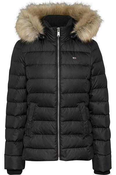 Tommy Hilfiger Stylish Looking Black Coat with Hood - Women'S/Girls, Brand Logo, Full Zipper, Daily Use, Dw