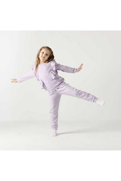BUUFUU Girl's Double Suit - Frilly Cotton Long Sleeve