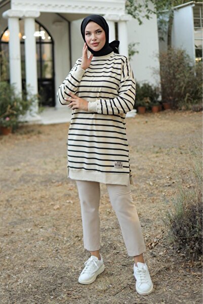 SHİROSA Hijab Striped Women's Tunic - Two Thread