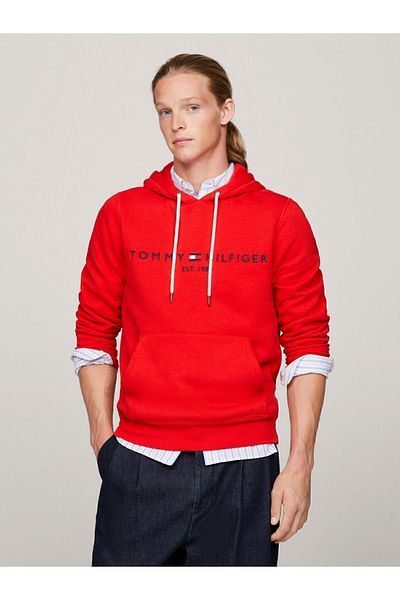 Tommy Hilfiger Men's Brand Logo Hooded Long Sleeve Suitable for Daily Use Red1 Sweatshirt Mw0mw11599-Xnd