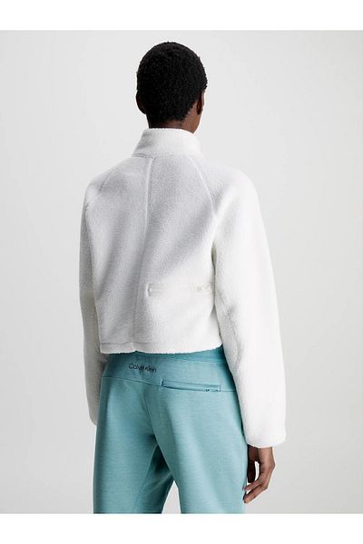 Calvin Klein Women's Shoulder with Brand Signature, Fleece Fabric, Stylish Look, Can Be Worn as a Crop with Zipper Pocket, White Sw