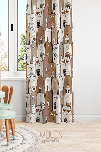 Moud's Elit Sa deznom mačka komada Zavesa za draperiju - Antilop Štampano Nab...