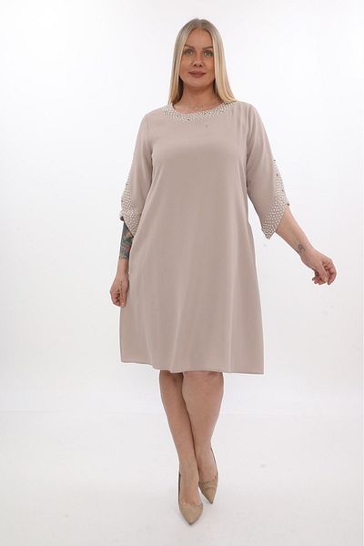 etselements X MODAPO Women's Pearl Straight Midi Plus Size Dress