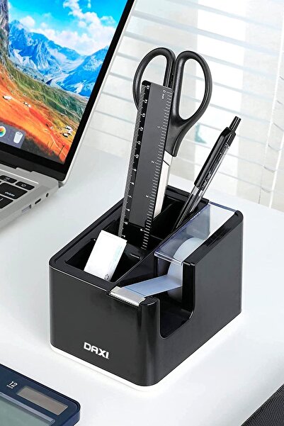 Daxi D-402 Desktop Pen Holder And Tape Cutter, Black