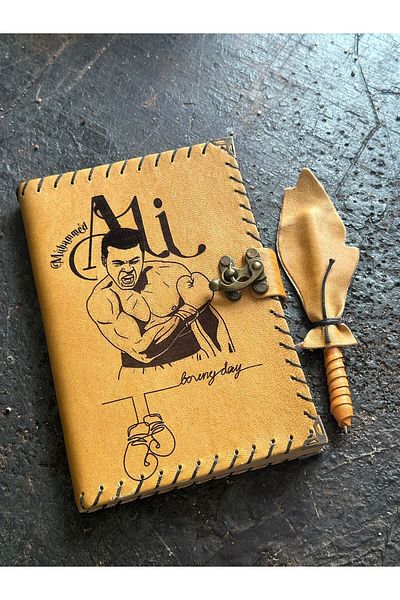 zarif atölye Muhammad Ali Themed Leather Notebook
