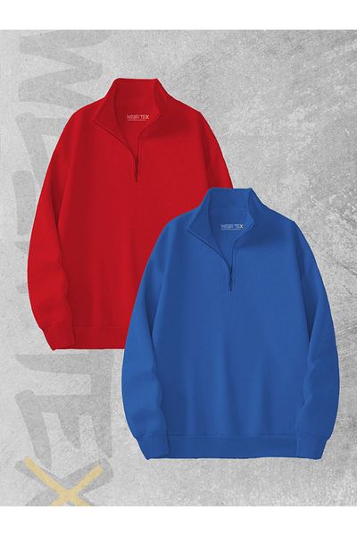 WEARTEX 3 Thread Half Zipper Set of 2 Sweatshirts