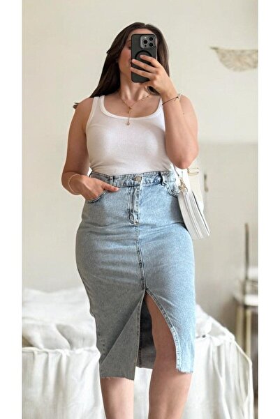 Entropy Mavi Önden Yırtmaçlı Uzun Jean Etek