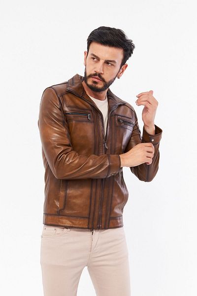 DERİNSS Derinss Der166 - Genuine Men's Tan Leather Coat