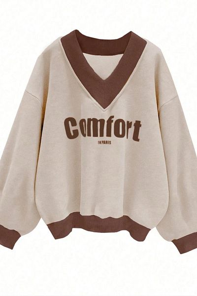 Know Dámská oversize mikina se 3 vlákny béžová Comfort v Paříži s výstřihem do V