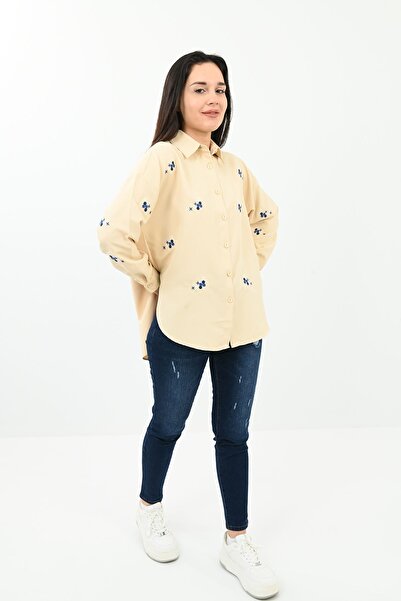 Koza Butik Kadın Nakış Detaylı Gömlek 1724-24