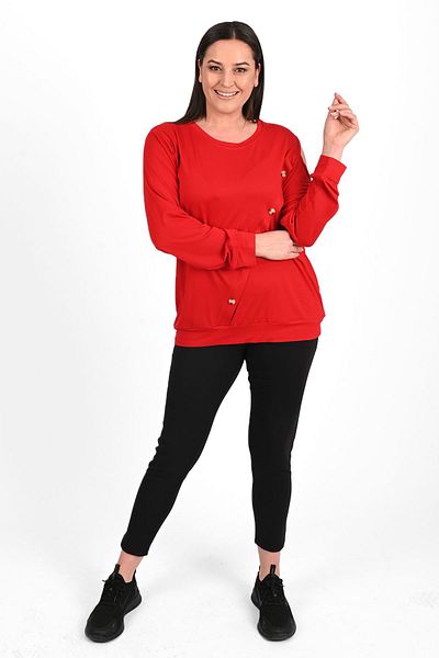 Koza Butik Women's One Shoulder Button Detailed Plus Size Blouse 1390-23