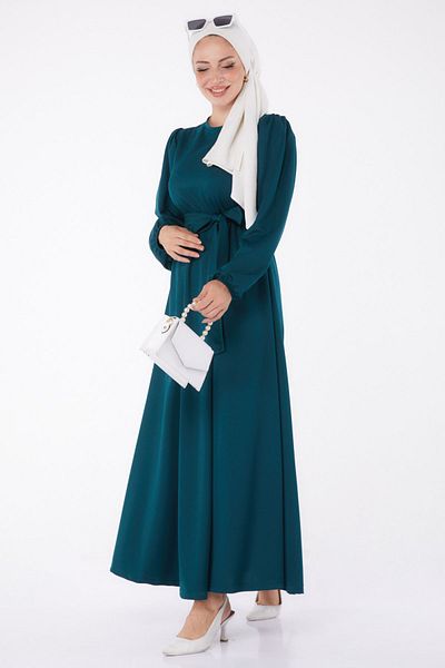 TOFİSA Rochie de damă verde adunată - Decolteu uni - 13246