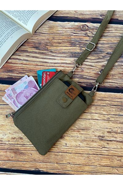 İsella Khaki Canvas Phone Bag - Wallet Design