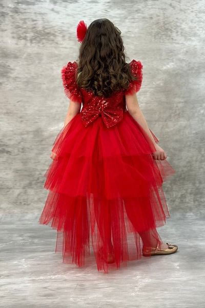 ABİYEKİDS Red Children's Evening Dress - Sequined, Katkat Tail, Style Aby745