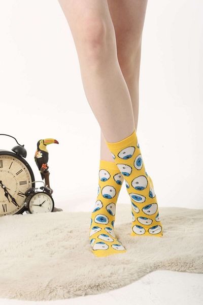 Socks Tunnel Цветни жълти чорапи с шарка на очите