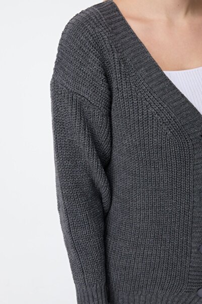 TOFİSA Jednořadý dvouřadý dámský pletený kardigan v antracitové barvě - 23705