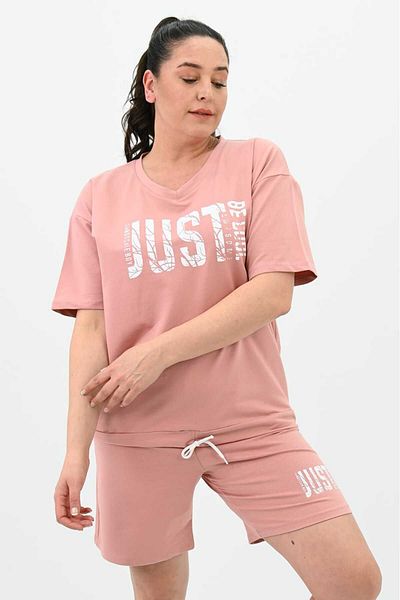 Koza Butik طقم شورت نسائي مقاس كبير - مطبوع، 8087-24