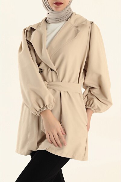HARMONY GLOBAL Kadın Taş Ara Boy Kruvaze Yaka Kuşaklı Trençkot 9024