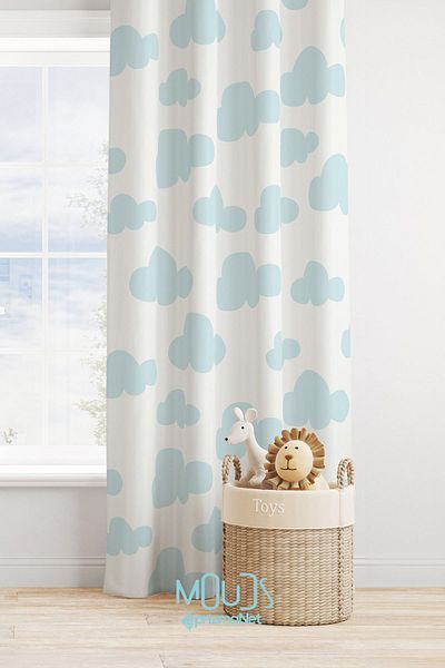 Moud's Blue Cloud Patterned Children's and Baby's Room Suede Printed Extra String - Single Wing