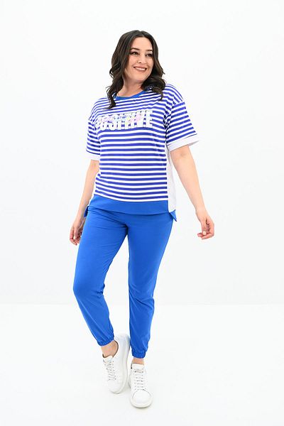 Koza Butik Γυναικείο Σετ Φούτερ με ρίγες Plus Size 8106-24