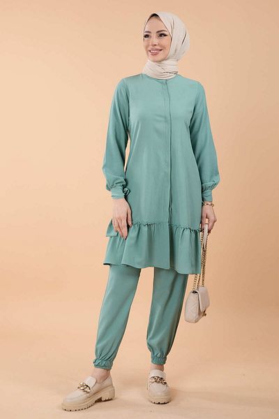 TOFİSA Green Women's Tunic Trousers - Straight Chief Collar - 13063