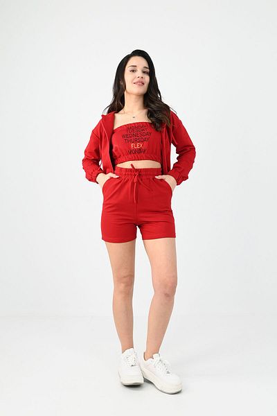 Koza Butik Women's 3-Piece Short Sleeve Shorts Set - 8960