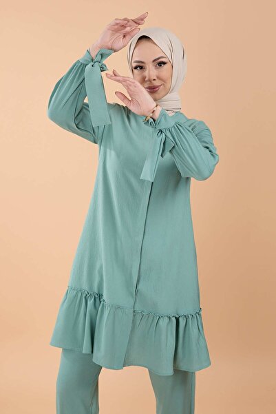 TOFİSA Green Women's Tunic Trousers - Straight Chief Collar - 13063