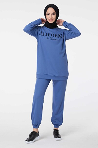 TOFİSA Women's Blue Tunic Trousers - Crew Neck - 13046