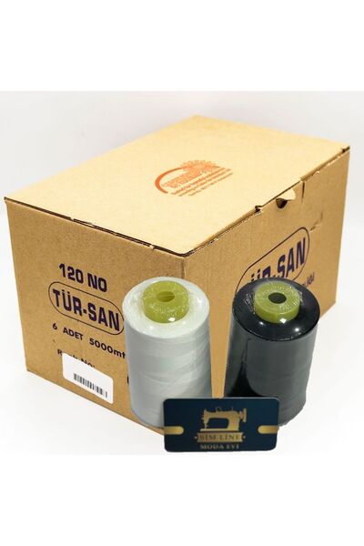 Genel Markalar 120 Numara Dikiş İpliği Bobin 3 Siyah & 3 Beyaz (6 adet) TÜR-SAN Tür-fil