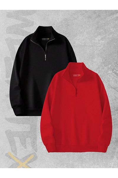 WEARTEX 3 Thread Half Zipper Set of 2 Sweatshirts