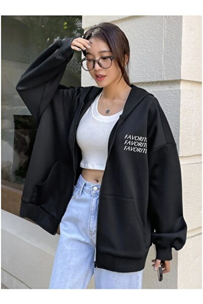 pandy Hanorac de sezon oversize cu glugă și fermoar - imprimat