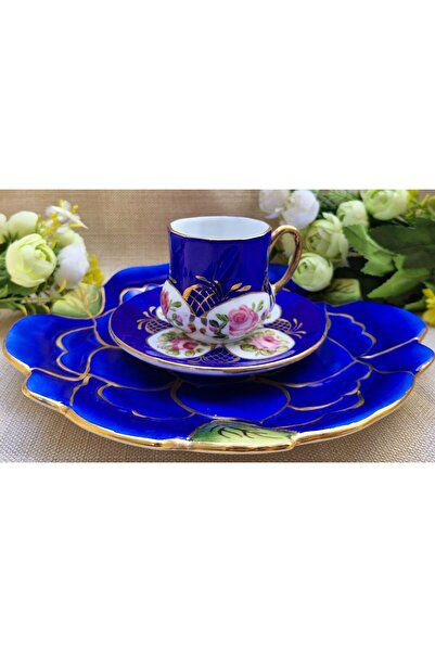 BY.RAYKA PORSELEN El Dekor Golden Flower Single - Coffee Presentation and Cak...