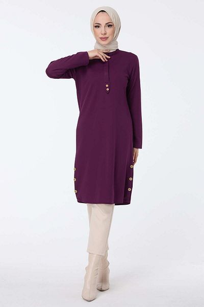 TOFİSA Purple Straight Judge Collar Women's Tunic - 13015