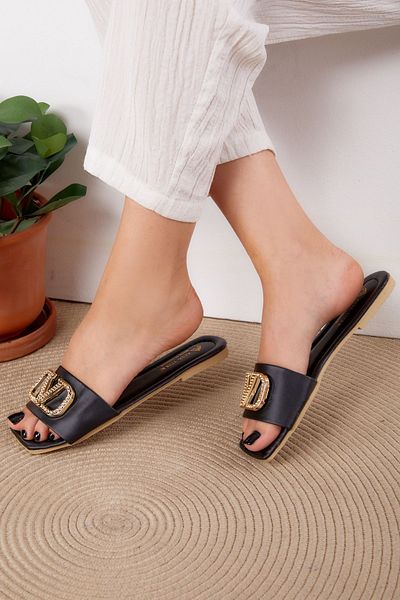 TOFİSA Women's Black Slippers - Buckle, Model 26162