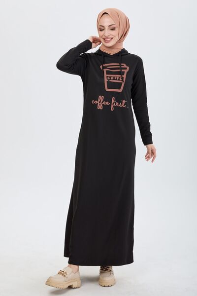 TOFİSA Dámské černé jednoduché šaty s kapucí - 13100