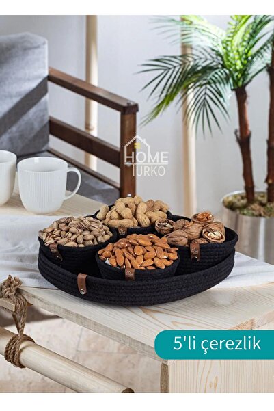 HomeTurko Jüt 5'li Çerezlik Sunum Seti Kase Tepsi Bohem Ev Dekoru Kahve Çay K...