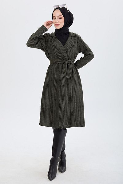 TOFİSA Khaki Colored Women's Trench Coat, Straight Jacket Collar - 13091
