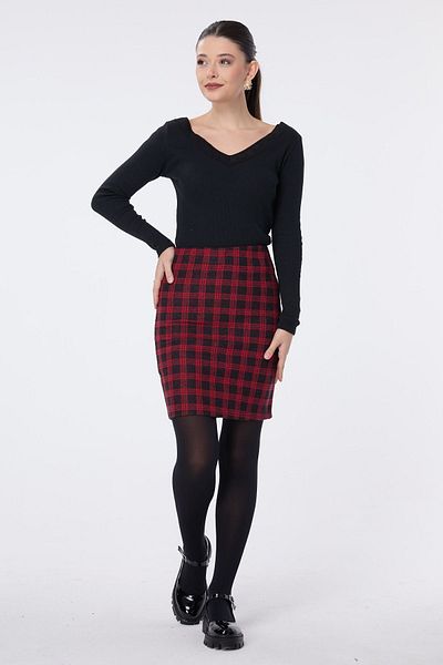 TOFİSA Claret Red Mini Straight Medium Women's Skirt - 23757