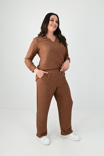 Koza Butik Γυναικείο Σετ Λινό Πόλο Λαιμόκοψης Plus Size 8071-24