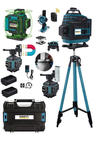 Eisenn Germany Otomatik Hizalama 16 Köşe 360° Yeşil Lazer Çizgi Hizalama Terazi Çantalı Tripod Ayak Hediye