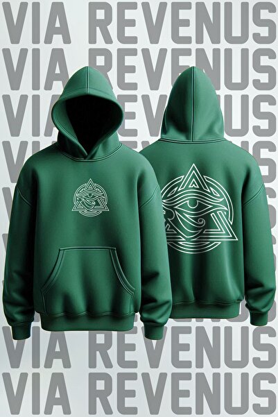 Vordevia Hanorac verde cu glugă - Imprimat cu ochi în față și în spate, potri...