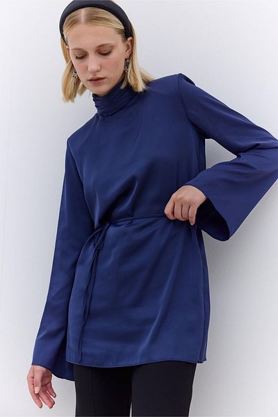 Manuka Night Blue Satin Tunic - Wide Sleeve Design